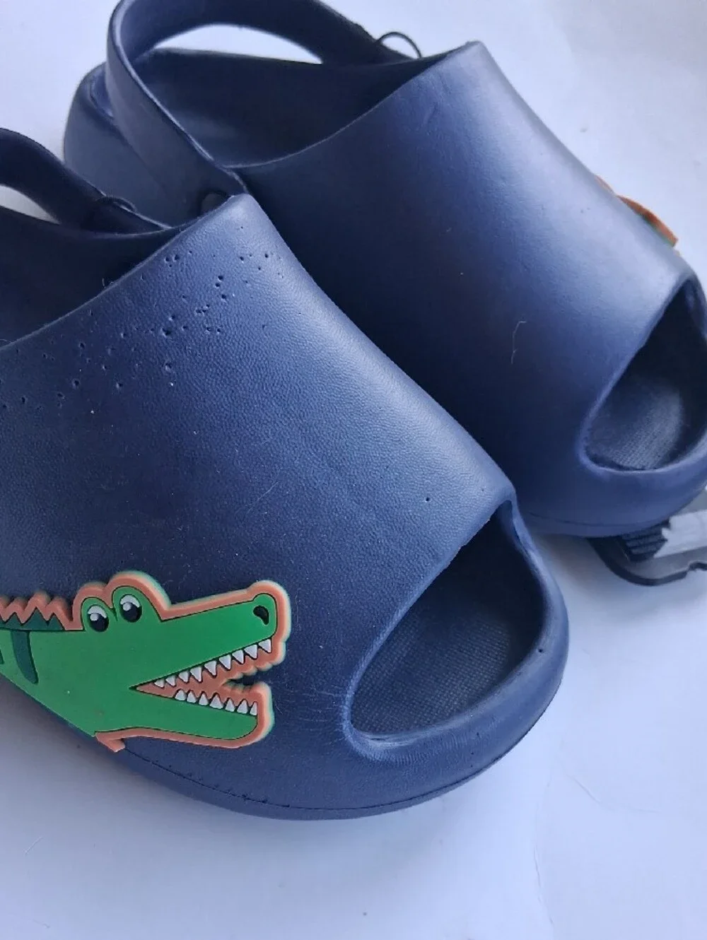 Kids Navy Slide Sandals with Green Crocodile Accent - Comfortable Slip-On